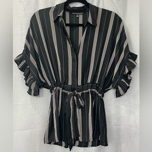NWOT Black Blouse with Pink Stripes